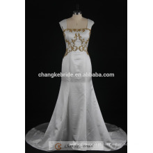 Vestido de noiva de sereia real Vestido de noiva de cetim de ouro dourado 2017